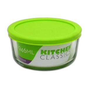Kitchen Classics - Blu Lid Glass Round Cont 4Cup
