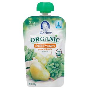 Gerber - Organic Pouch Pear Spinach Baby Food