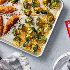 Sheet Pan Taco Chicken Fingers with Cheesy Roasted Broccoli - mccormick®